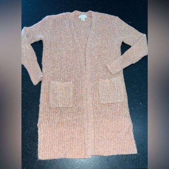 UEC JESSICA SIMPSON PEACH PINK COLOR LONG FUZZY OPEN FRONT CARDIGAN SWEATER SZ S - Picture 2 of 13
